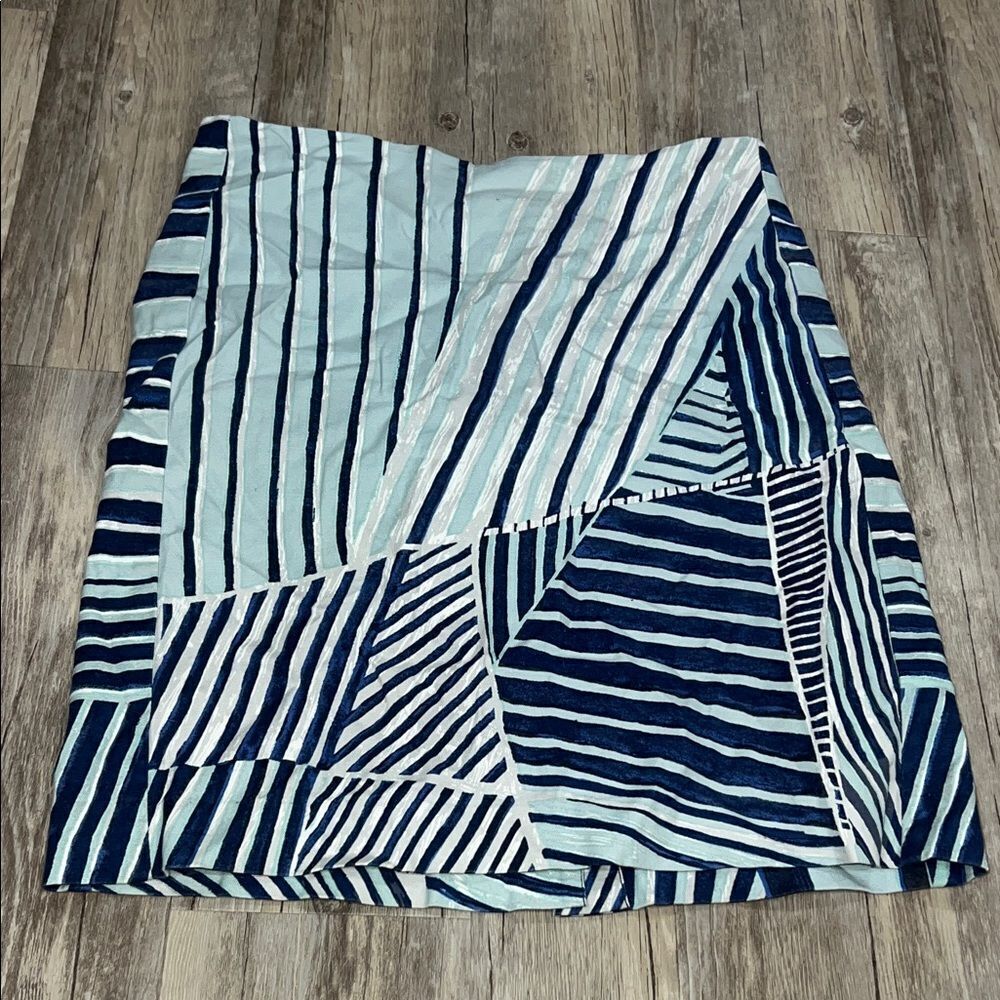 NIC+ZOE Blue and White Striped Patchwork Mini Skirt